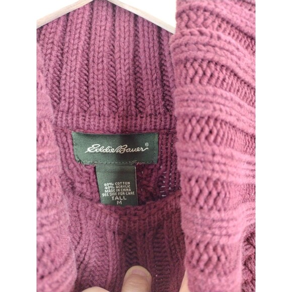 Eddie Bauer Womens Merlot Turtle Knee Cable Knit Cotton Sweater M tall - Picture 5 of 7